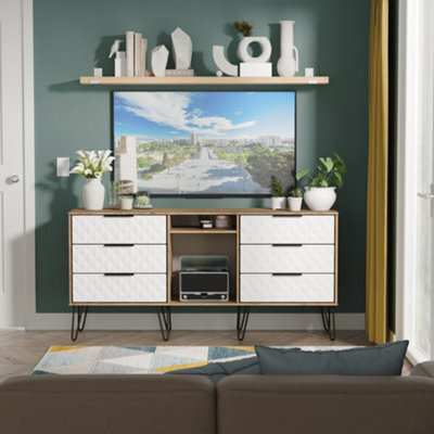 Anzio Ready Assembled Matt Vintage Oak Effect 6 Drawer Sideboard (H)742mm (W)1537mm (D)397mm - image 1