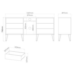 Anzio Ready Assembled Matt Vintage Oak Effect 6 Drawer Sideboard (H)742mm (W)1537mm (D)397mm - thumbnail 7