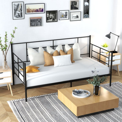 Costway Single Size Metal Sofa Bed Single Platform Bed Daybed W/ Arms & Back - image 1