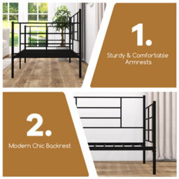 Costway Single Size Metal Sofa Bed Single Platform Bed Daybed W/ Arms & Back - thumbnail 6