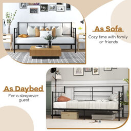 Costway Single Size Metal Sofa Bed Single Platform Bed Daybed W/ Arms & Back - thumbnail 5