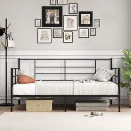 Costway Single Size Metal Sofa Bed Single Platform Bed Daybed W/ Arms & Back - thumbnail 7