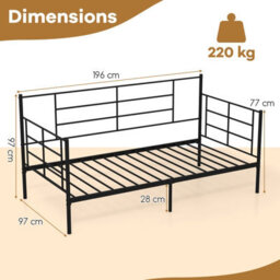Costway Single Size Metal Sofa Bed Single Platform Bed Daybed W/ Arms & Back - thumbnail 2
