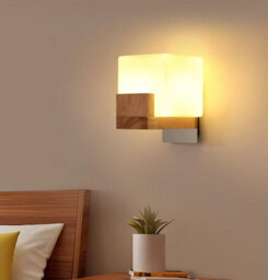 Wall Light Indoor Wood Modern Wall Lamp With Glass Lampshade G9 - thumbnail 7