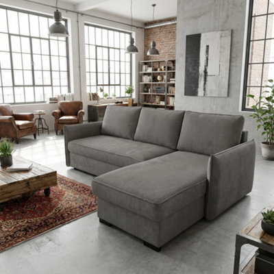 Megan Living Room Corner Sofa Bed With Storage Polyurethane Foam Wave Spring Wooden Frame 220X90X160Cm Grey - image 1