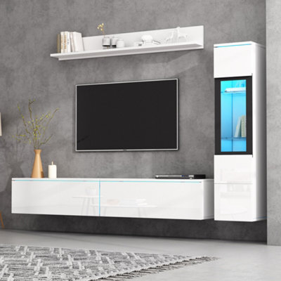 Matteo 3-Piece Modern High Gloss Led Tv Wall Unit Set - White - image 1