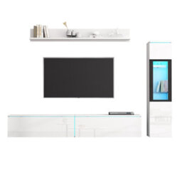 Matteo 3-Piece Modern High Gloss Led Tv Wall Unit Set - White - thumbnail 5