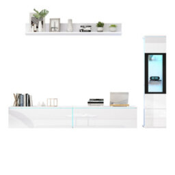 Matteo 3-Piece Modern High Gloss Led Tv Wall Unit Set - White - thumbnail 4