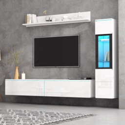 Matteo 3-Piece Modern High Gloss Led Tv Wall Unit Set - White - thumbnail 1