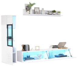 Matteo 3-Piece Modern High Gloss Led Tv Wall Unit Set - White - thumbnail 2
