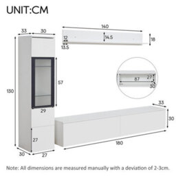 Matteo 3-Piece Modern High Gloss Led Tv Wall Unit Set - White - thumbnail 9