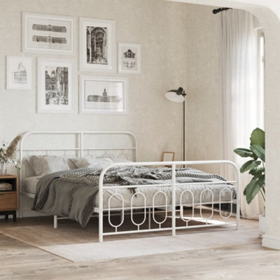 Berkfield Metal Bed Frame Without Mattress With Footboard White 150X200Cm - image 1