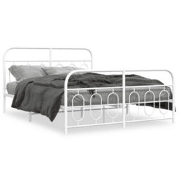 Berkfield Metal Bed Frame Without Mattress With Footboard White 150X200Cm - thumbnail 2