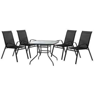 Harbour Housewares 4 Person Garden Furniture Set - Glass Top Outdoor Patio Coffee Bistro Table And Chairs - 90 X 90Cm - Black - image 1