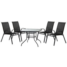 Harbour Housewares 4 Person Garden Furniture Set - Glass Top Outdoor Patio Coffee Bistro Table And Chairs - 90 X 90Cm - Black - thumbnail 1
