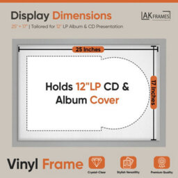 "AK Frames 25X17"" Light Grey Modern Vinyl Record Frame With White Mount For 12 Inch Lp Cover & Disc - Overlapped Design" - thumbnail 2