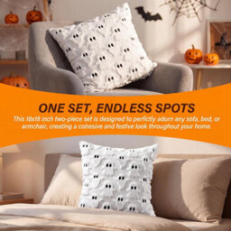 White Halloween Pillow Covers Cute Ghost Decor Set Of 2 18X18 Soft Plush Faux Fur, Spooky Decor, Fall Decorative Throw Pillows - thumbnail 8