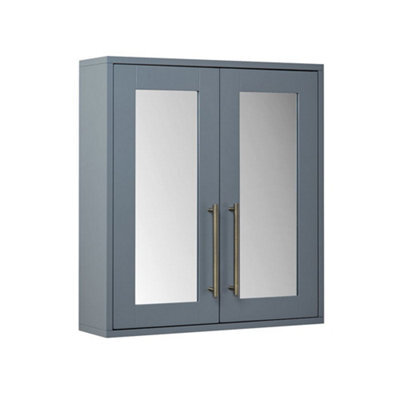 Homestylestore 600 X 650mm Light Grey Wall Mounted Mirrored Door Bathroom Cabinet And Aged Gold T Bar Handles - image 1