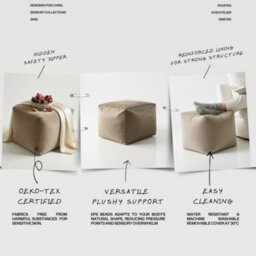 Kosi Atelier Kosiatelier Bean Bag Velvet Footstool Ottomona Cube Pouf Chair Pouffe, Polystyrene Beads Filled - Oyster, 45Cm X 45Cm X 45Cm - thumbnail 5