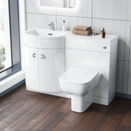 Nes Home 1100mm P Shaped Lh White Vanity Basin Cabinet Wc Unit And Rimless Btw Toilet - thumbnail 1