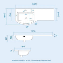 Nes Home 1100mm P Shaped Lh White Vanity Basin Cabinet Wc Unit And Rimless Btw Toilet - thumbnail 5