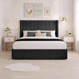 Luxury Black Plush Milan Single Bed Frame With Mattress 54 Inches Wingback Headboard 2 Footend Storage Drawers - thumbnail 4