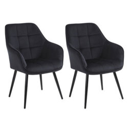 Simpa 2Pc Black Velvet Modern Contemporary Tub Accent Dining Chairs - thumbnail 1