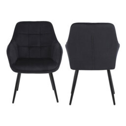 Simpa 2Pc Black Velvet Modern Contemporary Tub Accent Dining Chairs - thumbnail 4