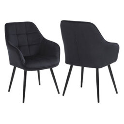 Simpa 2Pc Black Velvet Modern Contemporary Tub Accent Dining Chairs - thumbnail 2