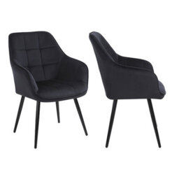 Simpa 2Pc Black Velvet Modern Contemporary Tub Accent Dining Chairs - thumbnail 3