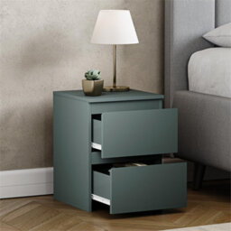 Green 2Pc  Modern 2 Drawer Chest Of Drawers Bedside Table Nightstand Bedroom Furniture - thumbnail 2