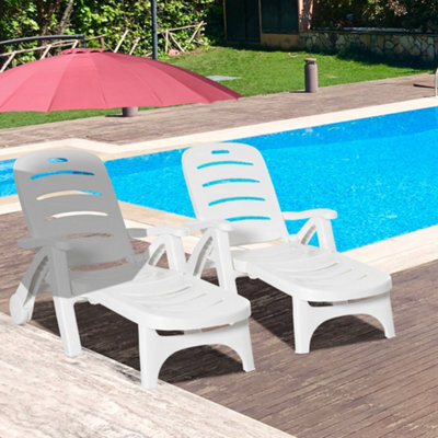 Outsunny Patio Folding Lounge Chairs Recliners With Wheels & 5-Position Backrest - image 1