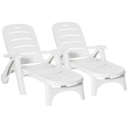 Outsunny Patio Folding Lounge Chairs Recliners With Wheels & 5-Position Backrest - thumbnail 2