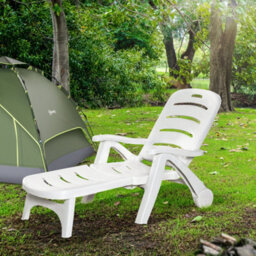 Outsunny Patio Folding Lounge Chairs Recliners With Wheels & 5-Position Backrest - thumbnail 4