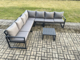 Fimous Outdoor Garden Furniture Patio Lounge Corner Sofa Aluminium Set With Square Coffee Table Dark Grey - thumbnail 2