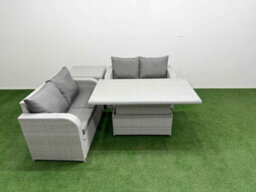 Fimous 4 Seater Outdoor Love Sofa Set Rattan Garden Furniture Set Adjustable Lifting Dining Or Coffee Table Side Table Light Grey - thumbnail 2