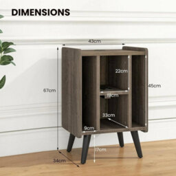Turntable Cabinet With Charger 4 Tier Vinyl Storage Unit Built-In Usb Grey - thumbnail 2