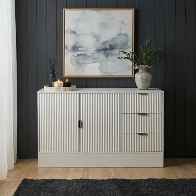 Ohs Solid Ribbed Sideboard Buffet Cabinet Cupboard Storage Unit - image 1