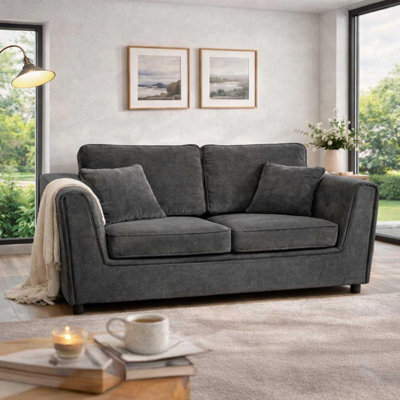 Furnishings For Less UK Ascot Large 3 Seater Sofa Chenille Fabric Charcoal Couch - image 1