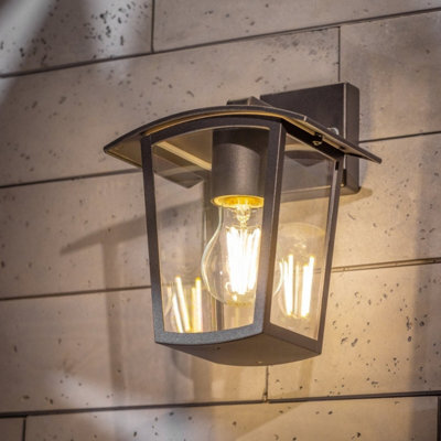 CGC Lighting Cgc Outdoor Outside Wall Light Black E27 Lantern Clear Diffuser Ip44 Traditional Porch Down Facing - image 1