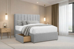 "Chester & Oakley Beds Chester & Oakley Lunar Silver Plush Divan Bed Base 2 Drawers Foot-End With 26"" Strutted Headboard 4'6 Double"
