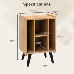 Costway Record Player Stand Vinyl Record Storage Side Table W/ Power Outlet, Natural - thumbnail 2