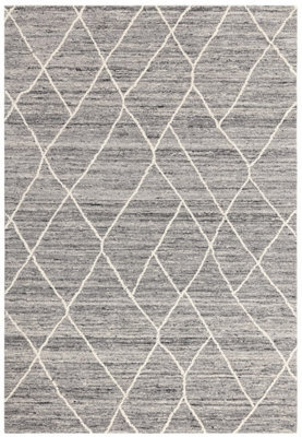 Charcoal Geometric Handmade Luxurious Modern Wool Rug For Bedroom & Living Room-120Cm X 170Cm