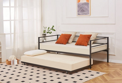 Catton Minimalistic Black Metal Day Bed Frame With Trundle - image 1
