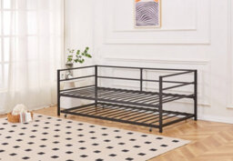 Catton Minimalistic Black Metal Day Bed Frame With Trundle - thumbnail 6