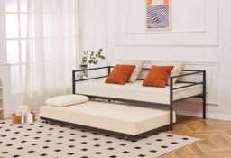 Catton Minimalistic Black Metal Day Bed Frame With Trundle - thumbnail 2