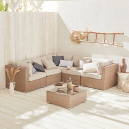Sweeek - 5-Seater Polyrattan Corner Garden Sofa Set Napoli Beige 234X82X67 Cm