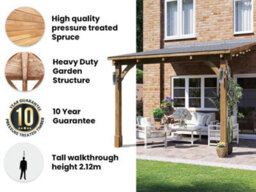 Dunster House Lean To Wooden Gazebo Canopy Kit 3M X 3M Patio Garden Shelter With Roof Shingles Leviathan - thumbnail 4