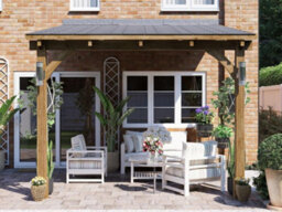Dunster House Lean To Wooden Gazebo Canopy Kit 3M X 3M Patio Garden Shelter With Roof Shingles Leviathan - thumbnail 3