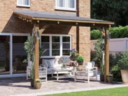 Dunster House Lean To Wooden Gazebo Canopy Kit 3M X 3M Patio Garden Shelter With Roof Shingles Leviathan